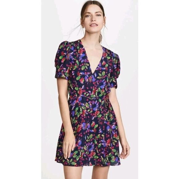 SALONI Lea Gathered Floral-Print Crepe De Chine Mini Wrap Dress | 2 Cottagecore - Picture 6 of 16